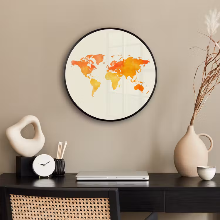Wereldkaart - Oranje - Kleurrijk Fotolijst rond zonder passe partout klein -sfeer1