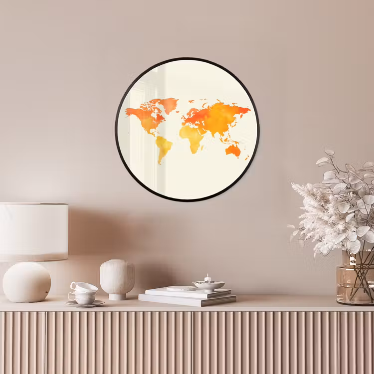Wereldkaart - Oranje - Kleurrijk Fotolijst rond zonder passe partout klein -sfeer3