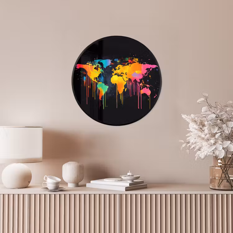 Wereldkaart - Verf - Kleurrijk - Graffiti - Wereld Fotolijst rond zonder passe partout klein -sfeer3