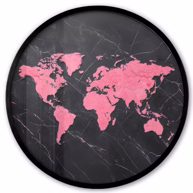 Wereldkaart - Roze - Marmer Fotolijst rond zonder passe partout klein -3d