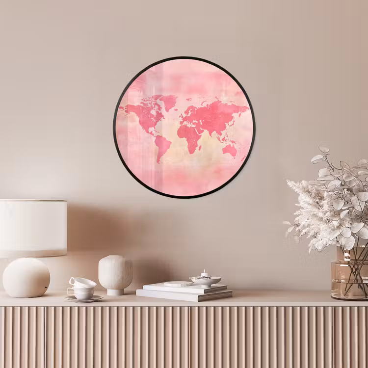 Wereldkaart - Roze - Vaag Fotolijst rond zonder passe partout klein -sfeer3
