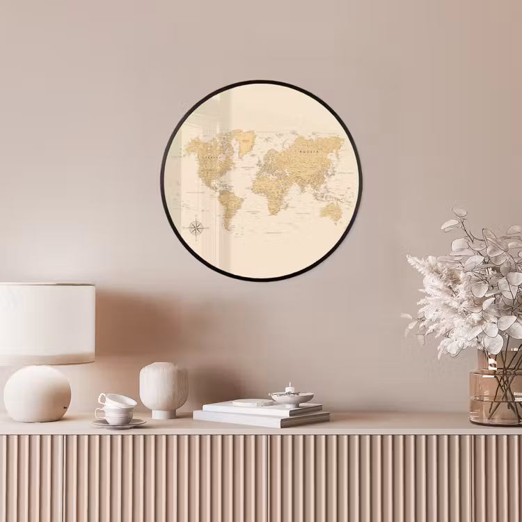 Wereldkaart - Realistisch - Beige Fotolijst rond zonder passe partout klein -sfeer3