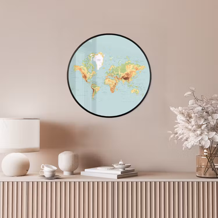 Wereldkaart - Realistisch - Blauw Fotolijst rond zonder passe partout klein -sfeer3