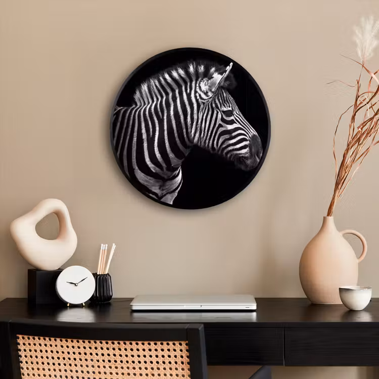 Zebra - Zwart - Wit - Portret - Dieren Fotolijst rond zonder passe partout klein -sfeer1