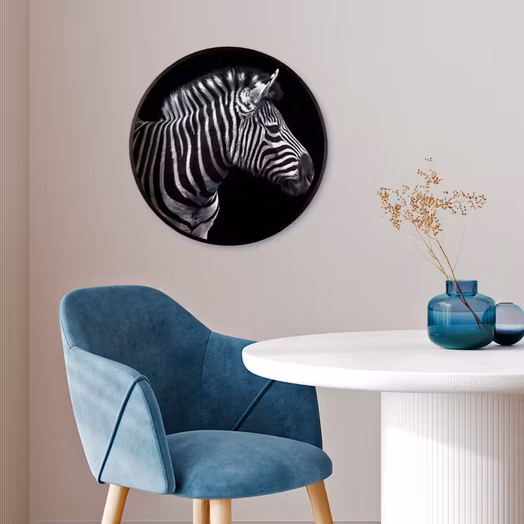 Zebra - Zwart - Wit - Portret - Dieren Fotolijst rond zonder passe partout klein -sfeer2