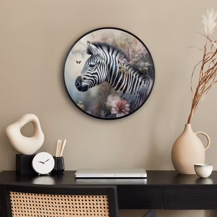 Zebra - Wilde dieren - Vlinder - Bloemen Fotolijst rond zonder passe partout klein -sfeer1