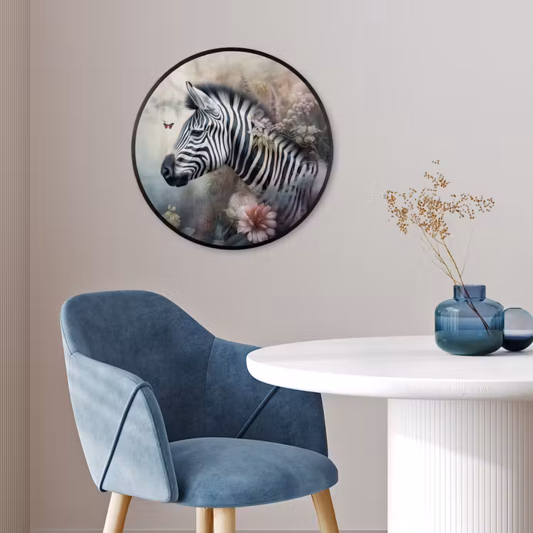 Zebra - Wilde dieren - Vlinder - Bloemen Fotolijst rond zonder passe partout klein -sfeer2