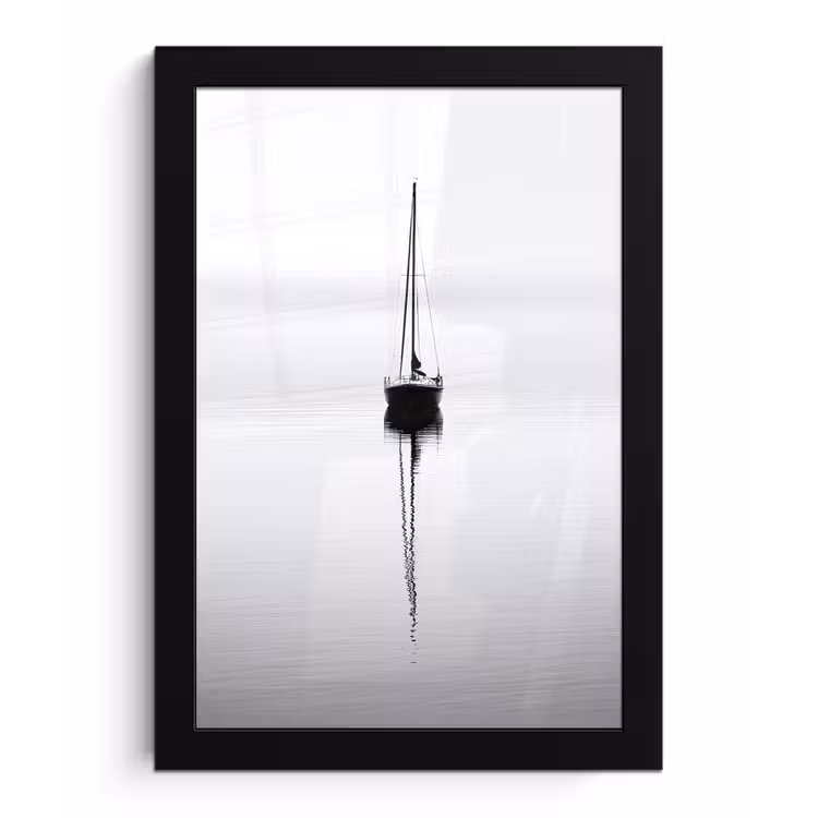 Zeilboot - Zwart - Water - Silhouet fotolijst zwart zonder passe partout klein -3d