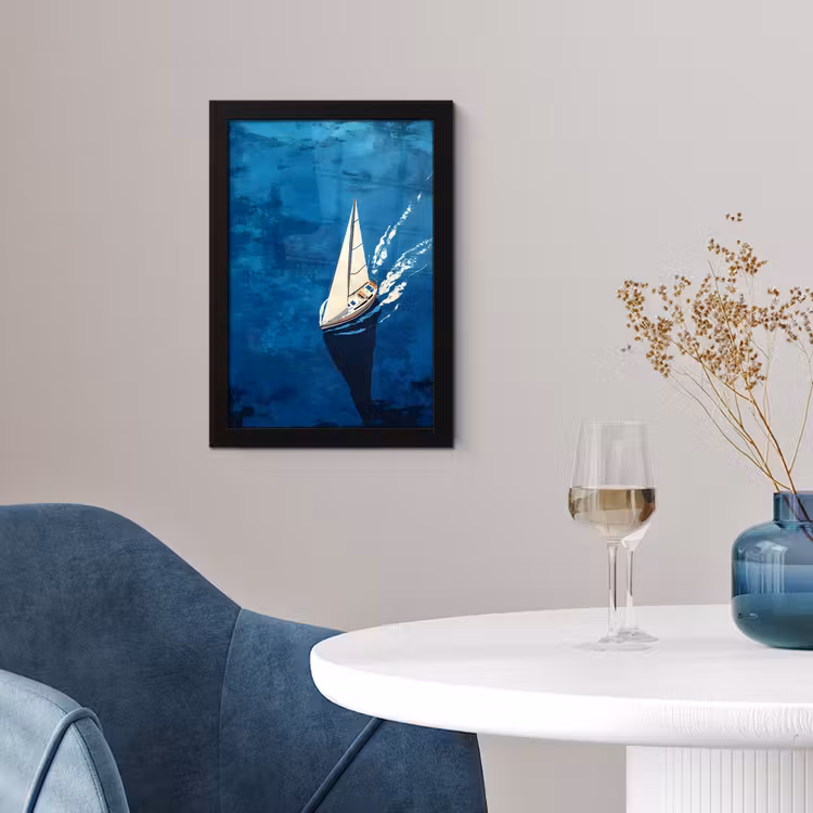 Zeilboot - Water - Abstract - Schaduw fotolijst zwart zonder passe partout klein -sfeer4