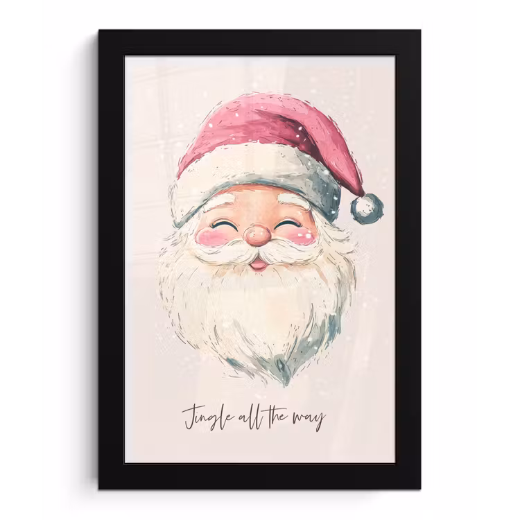 Kerstman - Kerst - Quote - Beige fotolijst zwart zonder passe partout klein -3d