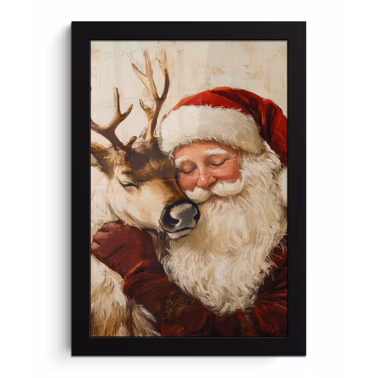 Kerstman - Rendier - Kerst - Christmas fotolijst zwart zonder passe partout klein -3d