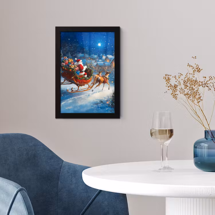 Kerstman - Rendier - Kerst - Sneeuw fotolijst zwart zonder passe partout klein -sfeer4