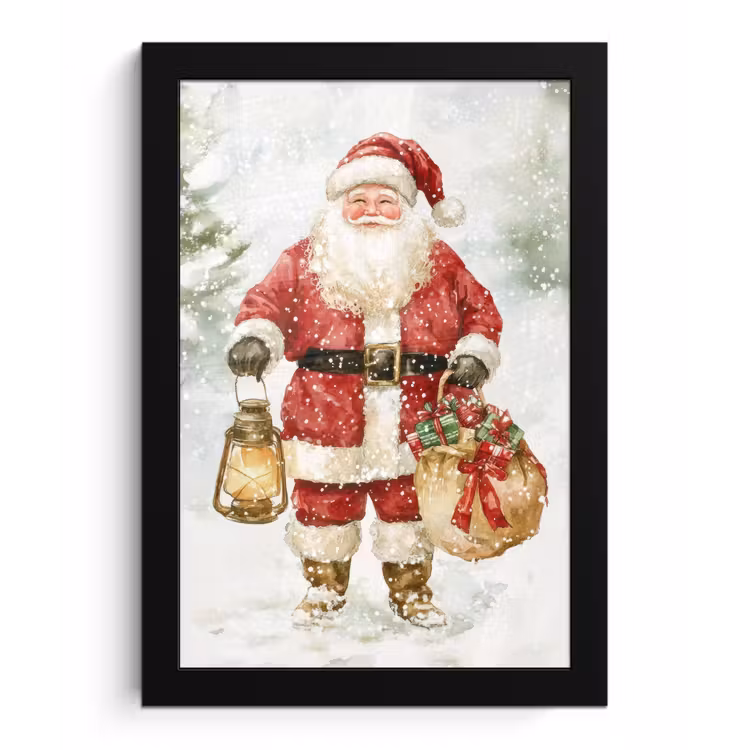 Kerstman- Winter - Sneeuw - Wit - Rood fotolijst zwart zonder passe partout klein -3d