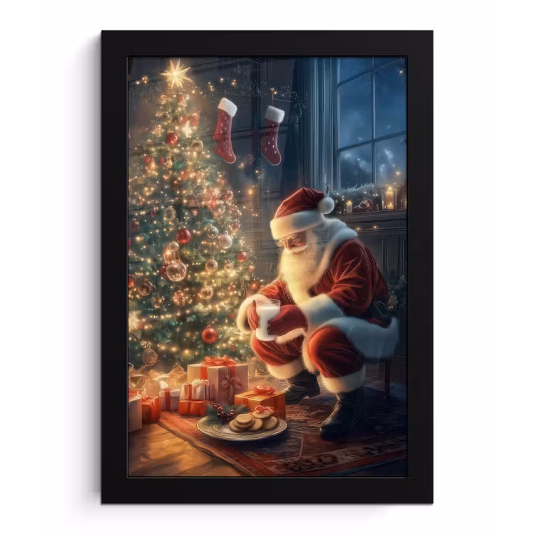 Kerstman - Haard - Donker fotolijst zwart zonder passe partout klein -3d