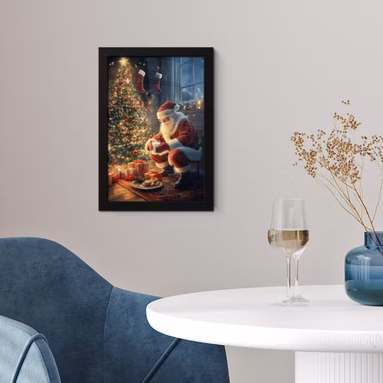Kerstman - Haard - Donker fotolijst zwart zonder passe partout klein -sfeer4