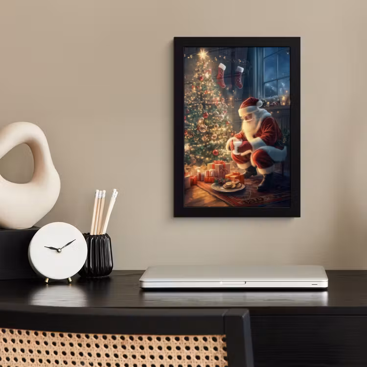 Kerstman - Haard - Donker fotolijst zwart zonder passe partout klein -sfeer1