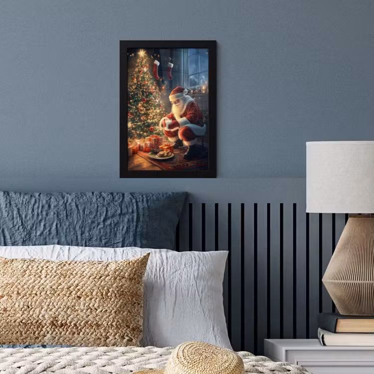 Kerstman - Haard - Donker fotolijst zwart zonder passe partout klein -sfeer3