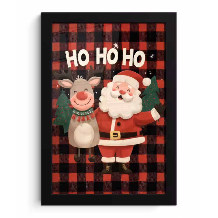 Kerstman - Rendier - Tekst - Rood - Zwart fotolijst zwart zonder passe partout klein -3d