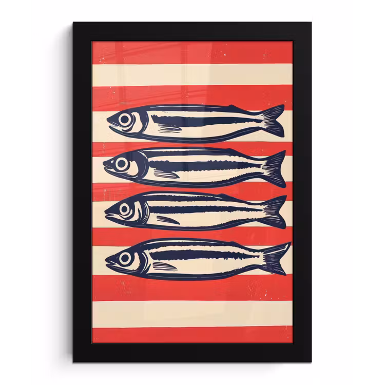 Sardines - Rood en beige strepen fotolijst zwart zonder passe partout klein -3d
