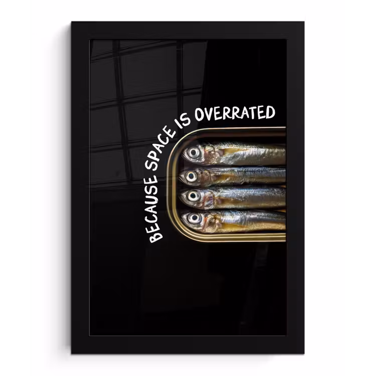 Sardines - Tekst - Vis - Blik fotolijst zwart zonder passe partout klein -3d