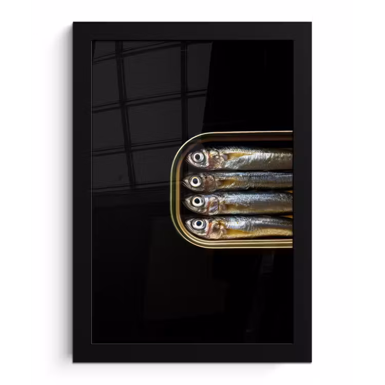 Sardines - Blik - Zwart - Vissen fotolijst zwart zonder passe partout klein -3d