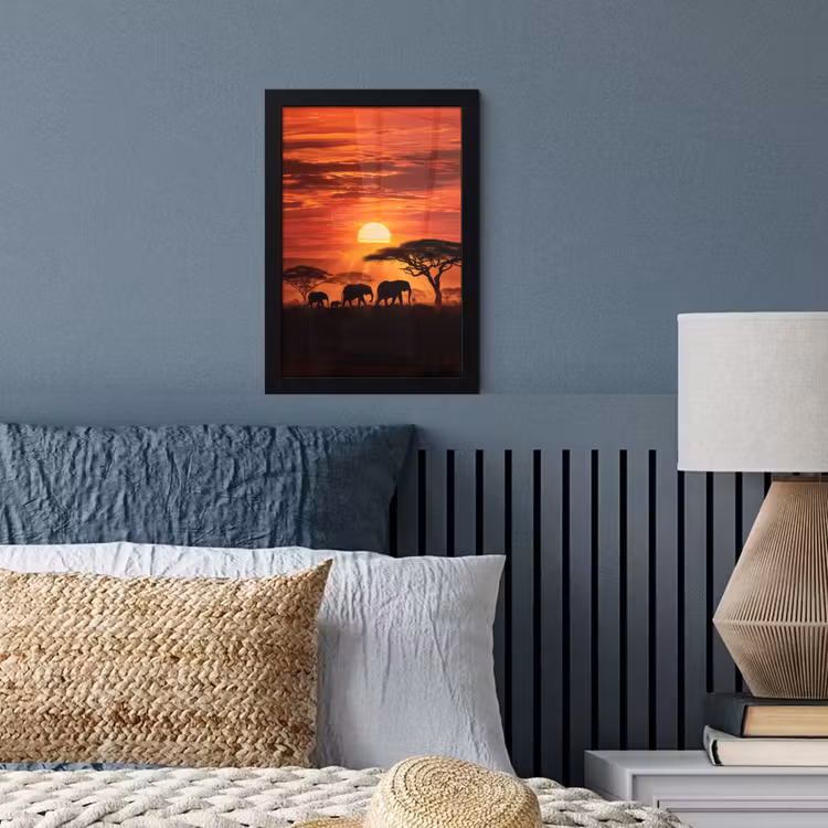 Savanne - Olifanten - Zonsondergang fotolijst zwart zonder passe partout klein -sfeer3
