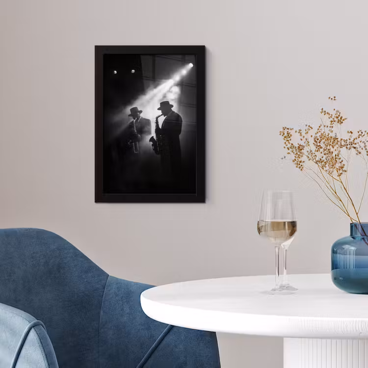 Saxofonisten - Hoeden - Rook - Licht fotolijst zwart zonder passe partout klein -sfeer4