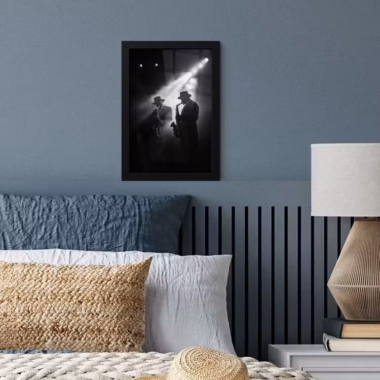 Saxofonisten - Hoeden - Rook - Licht fotolijst zwart zonder passe partout klein -sfeer3