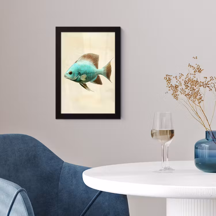 Schubben - Vis - Mint - Minimalistisch fotolijst zwart zonder passe partout klein -sfeer4