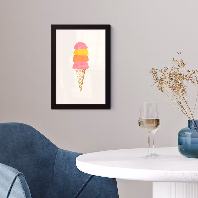 Schepijs - Hoorntje - Illustratie - Minimalistisch fotolijst zwart zonder passe partout klein -sfeer4