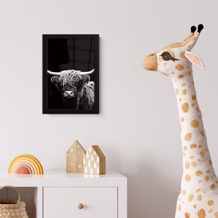 Schotse Hooglander - Koe - Zwart - Wit - Dieren fotolijst zwart zonder passe partout klein -usfeer4_kinderkamer