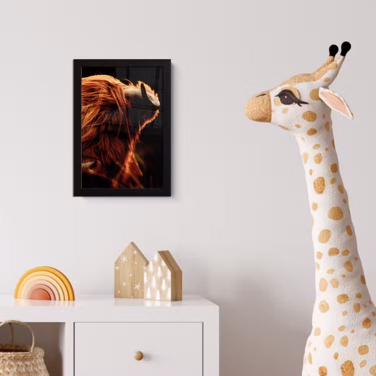 Schotse hooglander - Koe - Hoorns - Portret - Dieren fotolijst zwart zonder passe partout klein -usfeer4_kinderkamer