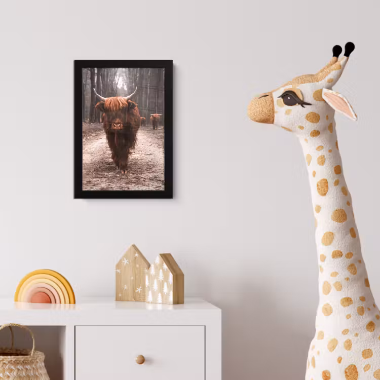 Schotse hooglander - Bos - Koe - Dieren - Natuur fotolijst zwart zonder passe partout klein -usfeer4_kinderkamer