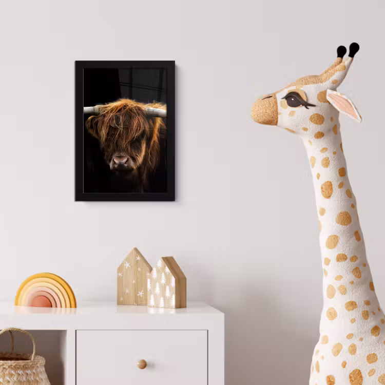 Schotse Hooglander - Horens - Zwart - Dieren - Natuur - Wild - Koe fotolijst zwart zonder passe partout klein -usfeer4_kinderkamer
