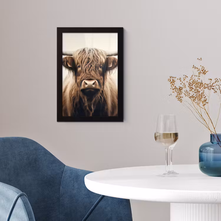Schotse hooglander - Hoorns - Landschap fotolijst zwart zonder passe partout klein -sfeer4