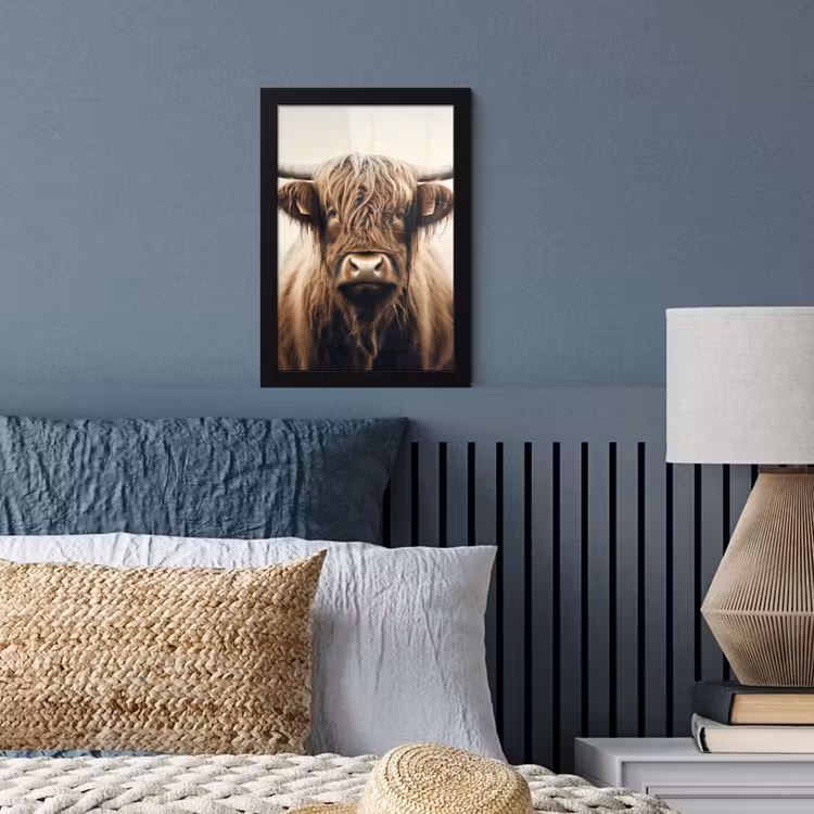 Schotse hooglander - Hoorns - Landschap fotolijst zwart zonder passe partout klein -sfeer3