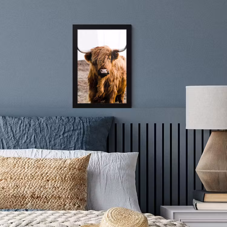 Schotse hooglander - Landschap - Koe - Bruin - Dieren - Natuur fotolijst zwart zonder passe partout klein -sfeer3