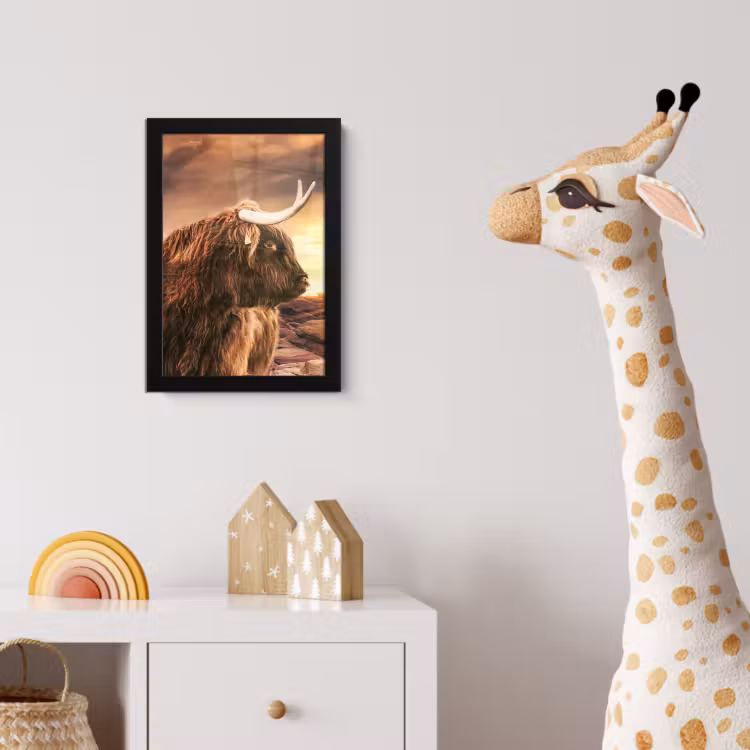 Schotse hooglander - Zon - Horizon - Koe - Dieren fotolijst zwart zonder passe partout klein -usfeer4_kinderkamer