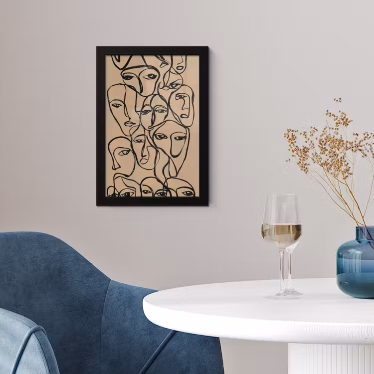Gezichtenzee - Lijntekening - Abstract fotolijst zwart zonder passe partout klein -sfeer4