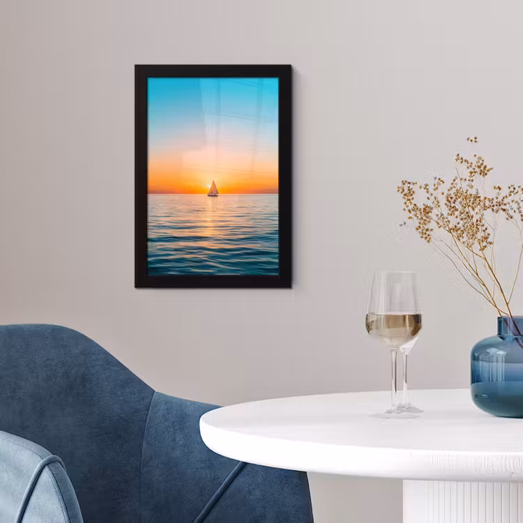 Zee - Zeilboot - Zonsondergang fotolijst zwart zonder passe partout klein -sfeer4