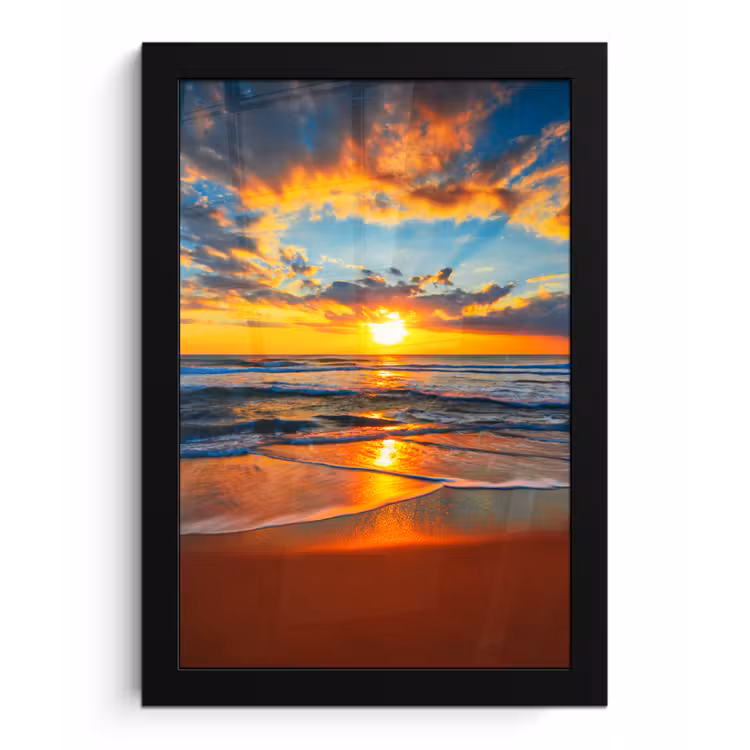 Zee - Zonsondergang - Strand - Wolken - Oranje fotolijst zwart zonder passe partout klein -3d