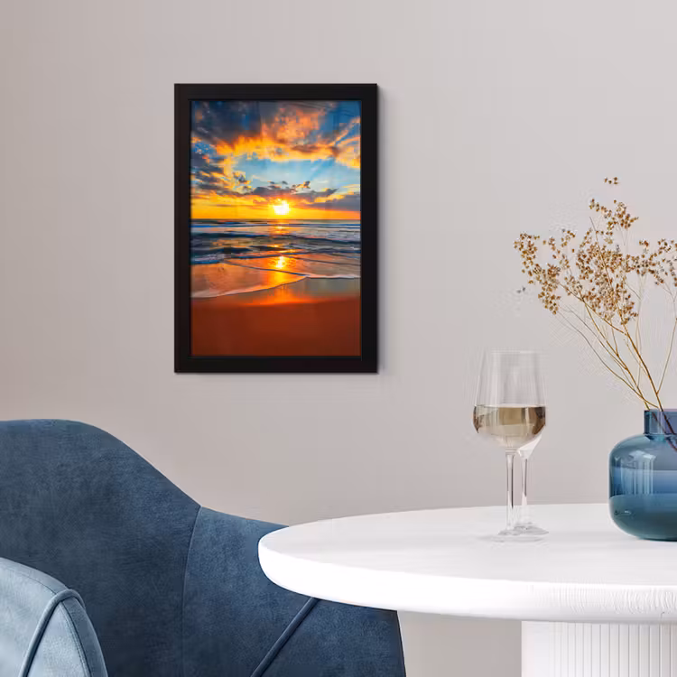Zee - Zonsondergang - Strand - Wolken - Oranje fotolijst zwart zonder passe partout klein -sfeer4