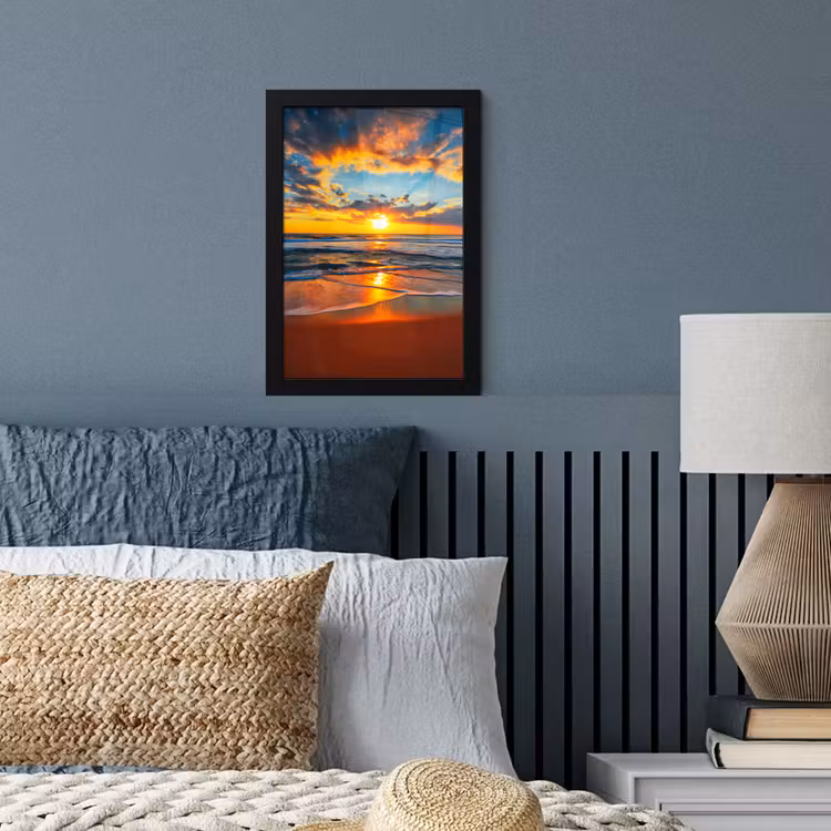 Zee - Zonsondergang - Strand - Wolken - Oranje fotolijst zwart zonder passe partout klein -sfeer3