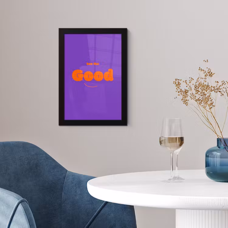 See the good - Oranje - Paars - Smiley fotolijst zwart zonder passe partout klein -sfeer4