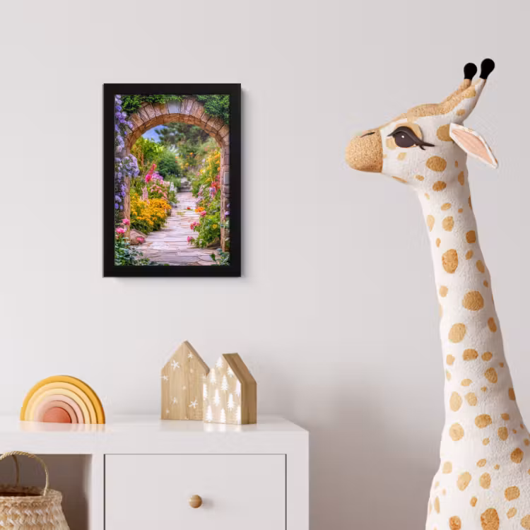 Doorkijk - Bloemen - Pad - Natuur fotolijst zwart zonder passe partout klein -usfeer4_kinderkamer