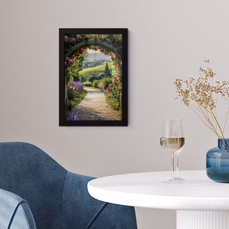 Doorkijk - Tuinboog - Bloemen - Natuur - Pad fotolijst zwart zonder passe partout klein -sfeer4
