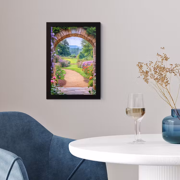 Doorkijk - Poort - Bloemen - Tuin fotolijst zwart zonder passe partout klein -sfeer4