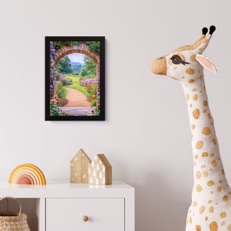 Doorkijk - Poort - Bloemen - Tuin fotolijst zwart zonder passe partout klein -usfeer4_kinderkamer