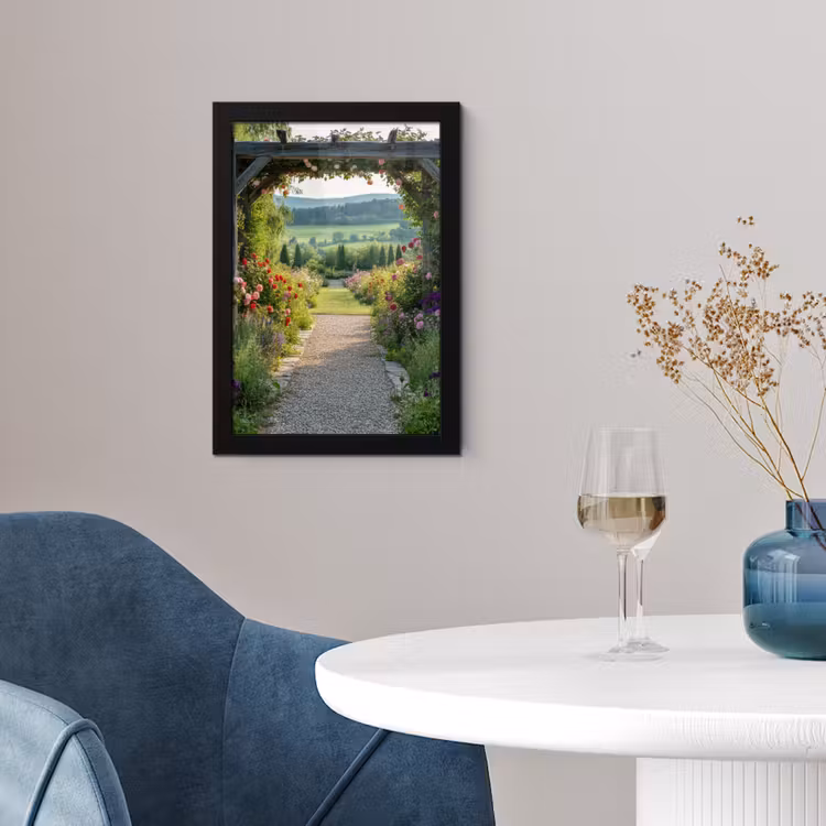 Doorkijk - Landschap - Natuur - Tuinboog - Bloemen fotolijst zwart zonder passe partout klein -sfeer4