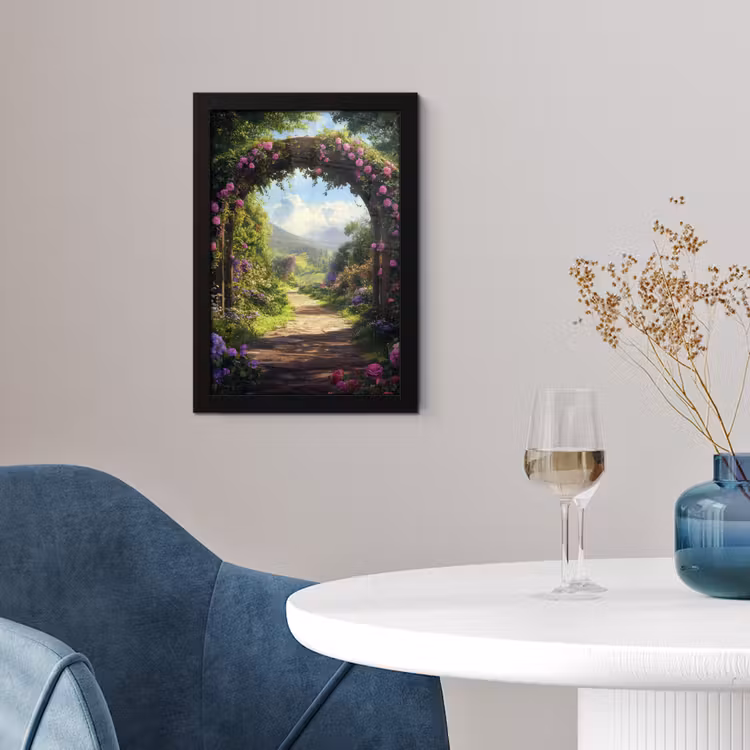 Doorkijk - Rozenboog - Uitzicht - Landschap - Bloemen fotolijst zwart zonder passe partout klein -sfeer4
